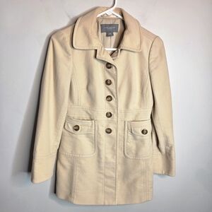 Ann Taylor Tan Cotton Mid Length Coat Jacket, Sz XSP